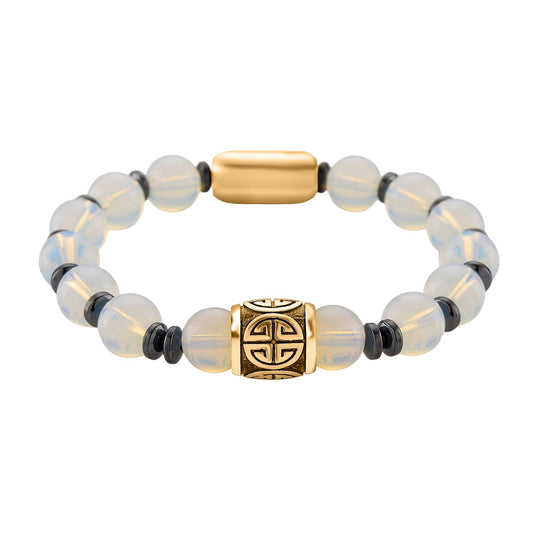 Grüner Aventurin, Hämatit Armband ca. 20 cm Reiner Edelstahl gelb vergoldet ca. 160,00 ct.
