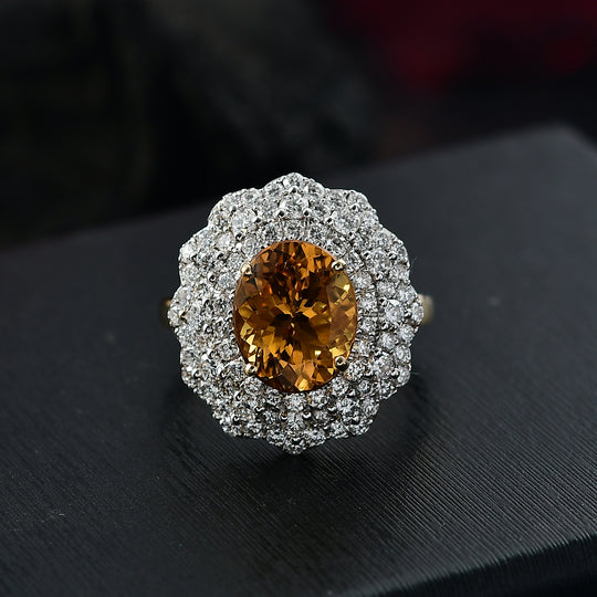 LUXURIANT (10-16 Werktage Lieferzeit) 4,60 ct. AAA Heliodor und Labor Diamant Ring in 417 Gold