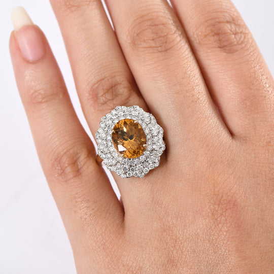 LUXURIANT (10-16 Werktage Lieferzeit) 4,60 ct. AAA Heliodor und Labor Diamant Ring in 417 Gold