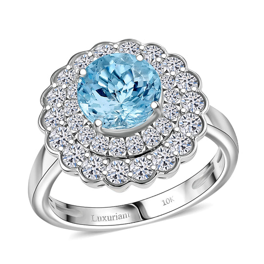 LUXURIANT (10-16 Werktage Lieferzeit) 2,82 ct. AAA Aquamarin und Labor Diamant Ring in 417 Weißgold