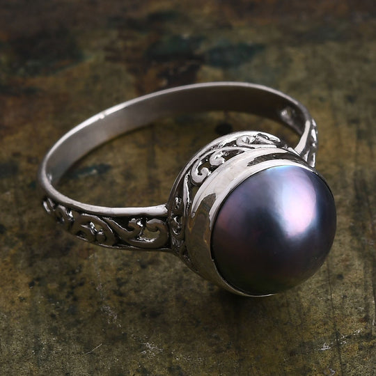 Blau Mabe Perle (10-11 mm) Ring 925 Silber