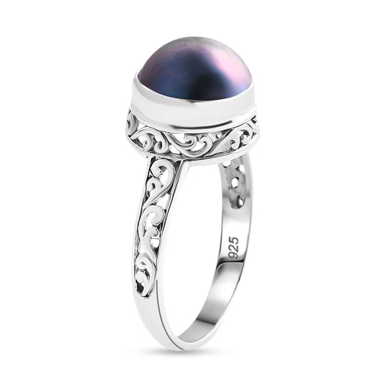 Blau Mabe Perle (10-11 mm) Ring 925 Silber