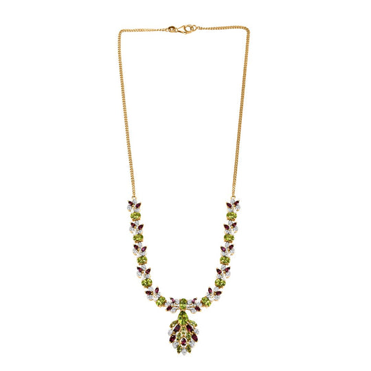 D'joy Natürlicher Peridot Halskette ca. 45 cm 925 Silber Rhodiniert und 750 Gelbgold Vermeil ca. 12.80 ct