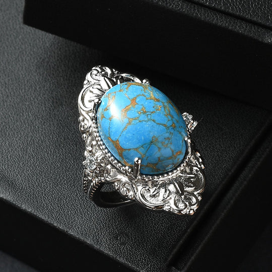 Blaues Türkis, Himmelblauer Topas Ring 316L Edelstahl (Größe 18.00) ca. 15.90 ct