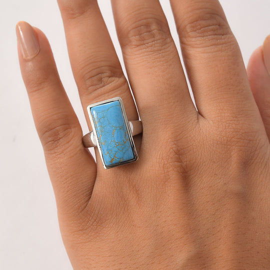Blaues Türkis Ring 316L Edelstahl ca. 9.16 ct