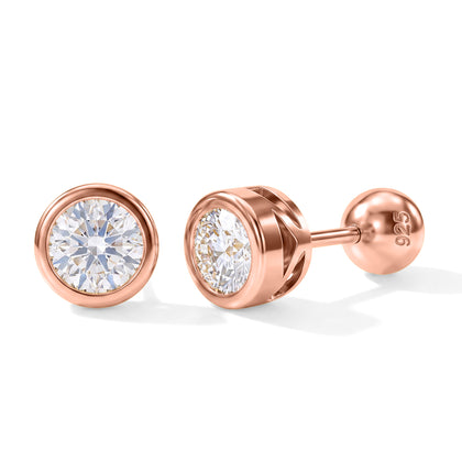LUXURIANT piekfreie 0,50 ct. Labor Diamant Ohrstecker mit sicherem Schraubverschluss, SGL zertifiziert, VS-EF, 925 Silber mit 750 Roségold Vermeil