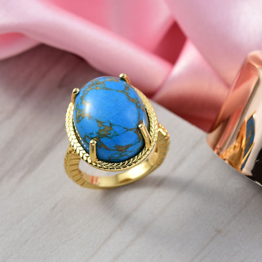 Blaues Türkis Ring Nickelfreies Messing (Größe 18.00) ca. 16.78 ct