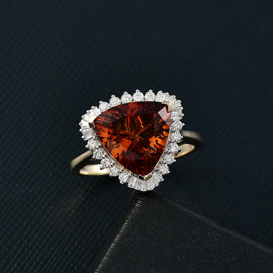 LUXURIANT (10-16 Werktage Lieferzeit) 5,31 ct. AAA Madeira Citrin und Labor Diamant Ring in 417 Gold