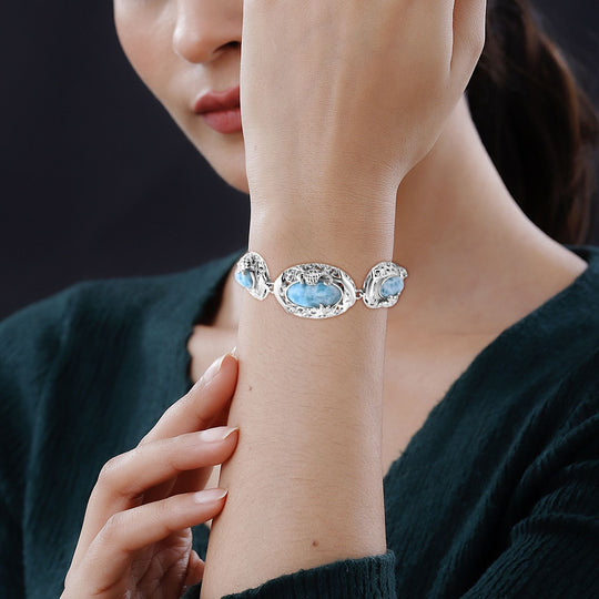 Royal Bali - Larimar Armband ca. 19 cm 925 Silber ca. 18.52 ct