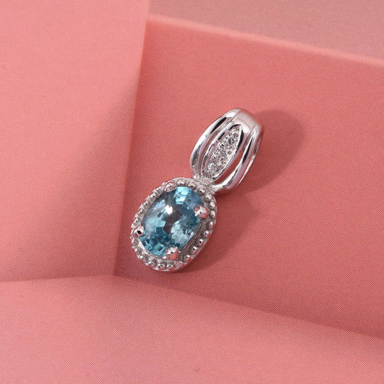 D’joy Blauer Zirkon, Weißer Zirkon Anhänger 925 Silber rhodiniert ca. 1.29 ct
