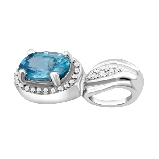 D’joy Blauer Zirkon, Weißer Zirkon Anhänger 925 Silber rhodiniert ca. 1.29 ct