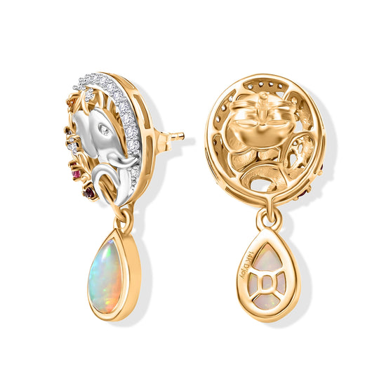 D'Joy AA Natürlicher, äthiopischer Welo Opal, Mehrfarbig Saphir Ohrringe 925 Silber Rhodiniert und 750 Gelbgold Vermeil ca. 1.63 ct