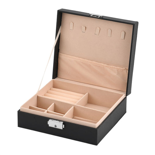 Schmuck Aufbewahrungsbox mit Haken und Fächern, 19x17x6.8 cm, Rosa