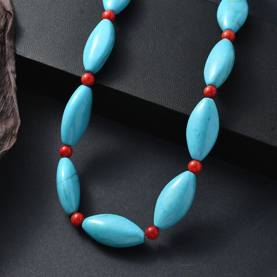 Gefärbter blauer Magnesit, Koralle Halskette ca. 45 cm 316L Edelstahl ca. 375.00 ct