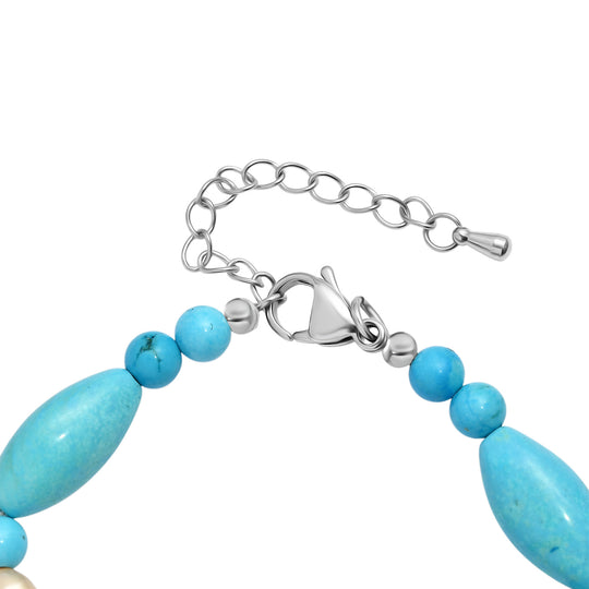 EVER TRUE Gefärbter blauer Magnesit, Goldfarbene gefärbte Perle Armband ca. 19 cm + 5 cm Extender, 316L Edelstahl