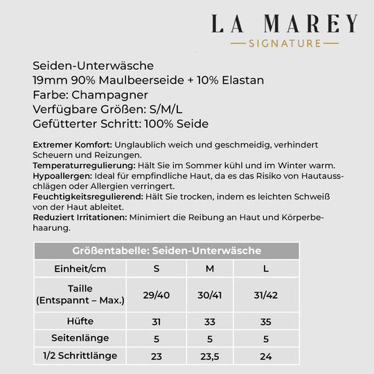 LA MAREY Signature - Seidenunterwäsche aus 100% Maulbeerseide, Größe L, Himmelblau