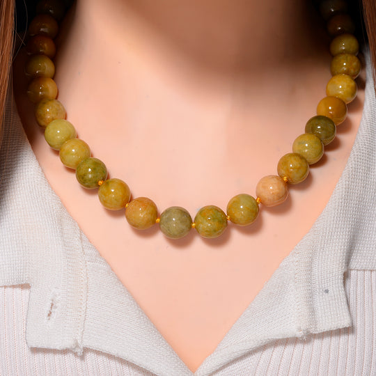 Honig Jade Halskette ca. 50 cm 925 Silber Vergoldet ca. 720.00 ct