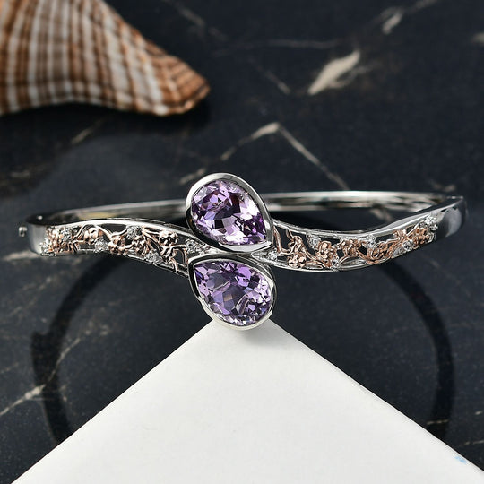 AA Rose De France Amethyst, Weißer Zirkon Armreif ca. 19 cm Nickelfreies Messing ca. 10,44 ct.