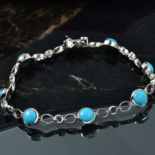D'Joy AA Sleeping Beauty Türkis, Tansanit Armband ca. 20 cm 925 Silber rhodiniert ca. 8.86 ct
