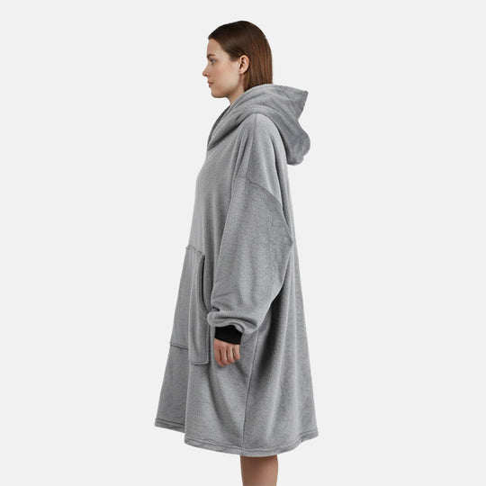 TAMSY Hoodie-Decke aus superweichem Flanell, 230 GSM, Einheitsgröße mit großer, praktischer Kängurutasche - Silber