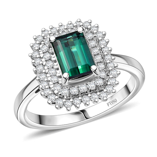 Rhapsody AAAA Pirineu Lagoon Tourmaline, Weißer Diamant Ring 950 Platin (Größe 18.00) (10-16 Werktage Lieferzeit) ca. 1,89 ct