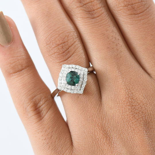 LUXORO AAA Pirineu Lagoon Tourmaline, Weißer Diamant Ring 417 Gold (Größe 18.00) (10-16 Werktage Lieferzeit) ca. 1,21 ct