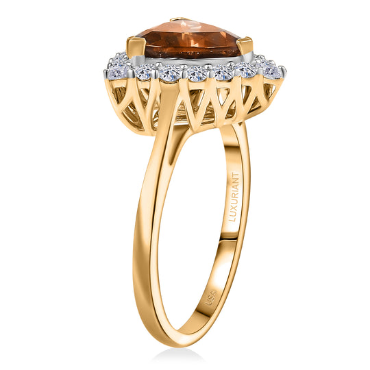 LUXURIANT (10-16 Werktage Lieferzeit) 3,74 ct. AAA Goldene Turkizit und Labor Diamant Ring in 417 Gold