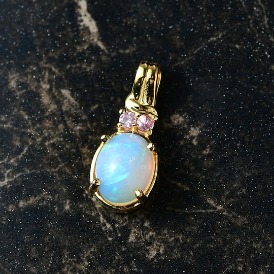 D'Joy AA Natürlicher, äthiopischer Welo Opal, Rosa Saphir Anhänger 925 Silber vergoldet ca. 1.28 ct