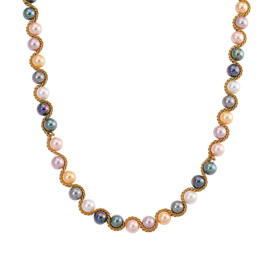 Goldene Muschelkernperle Halskette ca. 49.5 cm 316L Edelstahl Ion-Gelbbeschichtung