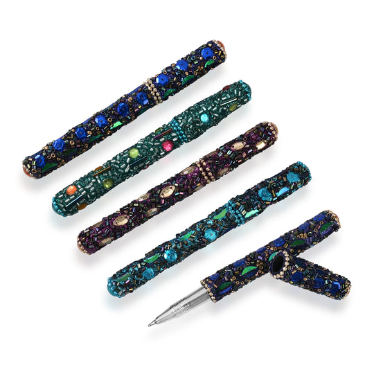 "Beaded Box + 5 beaded pen set of 6 - 10x15 cm box - 8.5X13X3 Cm pen - 12 cms color - multi "