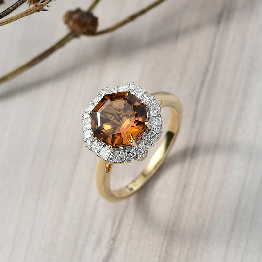 LUXURIANT 4,45 ct. AAA goldener Turkizit und Labor Diamant Ring in 417 Gold (9-15 Werktage Lieferzeit)