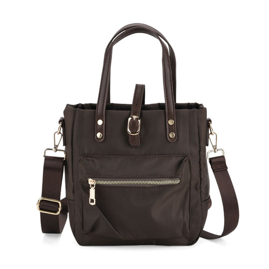 Urban Nylon Crossbody Tasche, 3 Außenfächer und 2 Innenfächer, 22 x 23 x 9 cm, Braun