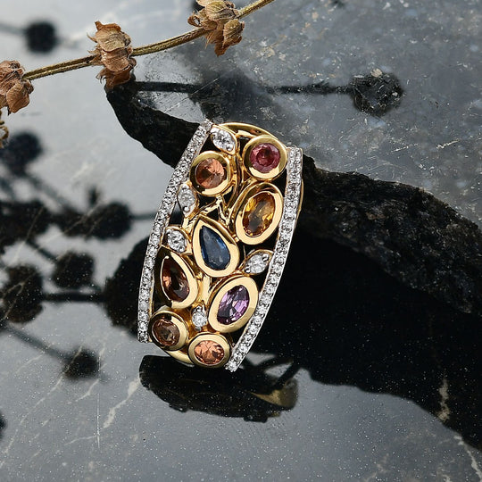 D'Joy AA Mehrfarbig Saphir, Weißer Zirkon Anhänger 925 Silber 750 Gelbgold Vermeil ca. 2.15 ct