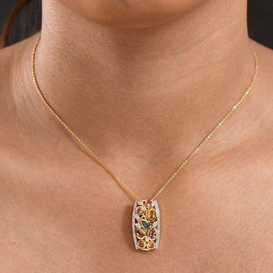 D'Joy AA Mehrfarbig Saphir, Weißer Zirkon Anhänger 925 Silber 750 Gelbgold Vermeil ca. 2.15 ct