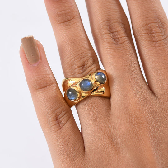 D'Joy AAA Labradorit Ring 925 Silber 750 Gelb Vergoldet (Größe 17.00) ca. 2,81 ct