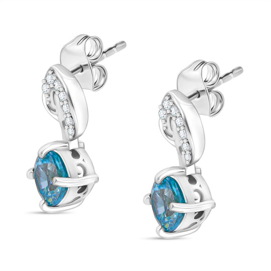 D'Joy AA Blauer Zirkon, Weißer Zirkon Ohrringe 925 Silber rhodiniert ca. 1.84 ct