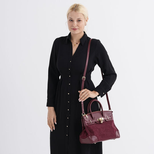 Grand Pelle Echtleder Citybag mit Reißverschluss und Schlossoptik 30 x 16 x 23 cm Schwarz