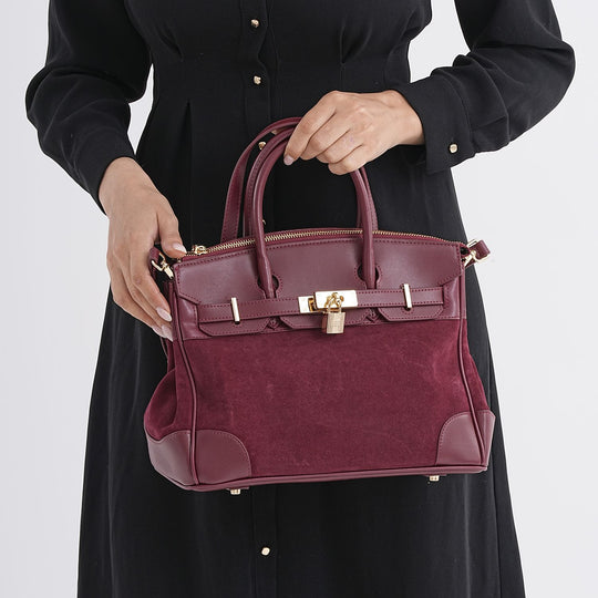 Grand Pelle Echtleder Citybag mit Reißverschluss und Schlossoptik 30 x 16 x 23 cm Schwarz