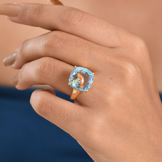 GP Trionfo Kollektion- Himmelblauer Topas, Kanchanaburi Blauer Saphir Ring 925 Silber 750 Gelbgold Vermeil (Größe 17.00) ca. 13.56 ct