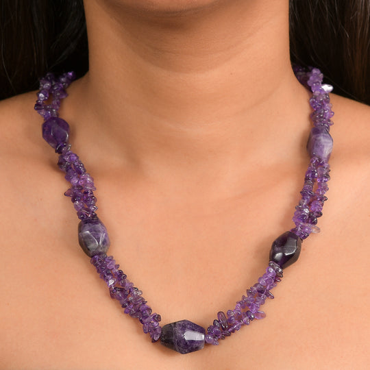 Afrikanischer Amethyst Halskette ca. 50 cm + 2.5 cm Extender, Nickelfreies Messing platiniert ca. 330.00 ct