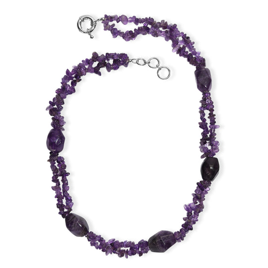 Afrikanischer Amethyst Halskette ca. 50 cm + 2.5 cm Extender, Nickelfreies Messing platiniert ca. 330.00 ct