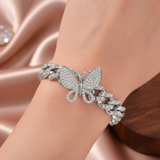 DESIGNER INSPIRIERT Weißer Kristall Armband ca. 19 cm, Silberfarben