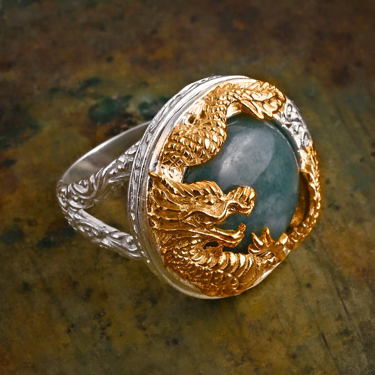 D'Joy Royal Bali EXTREM SELTEN - Natürlicher Olmek Jadeit Ring 925 Silber, Bicolor (Größe 17.00) ca. 13.79 ct