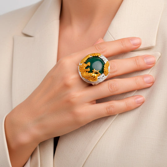 D'Joy Royal Bali EXTREM SELTEN - Natürlicher Olmek Jadeit Ring 925 Silber, Bicolor (Größe 17.00) ca. 13.79 ct