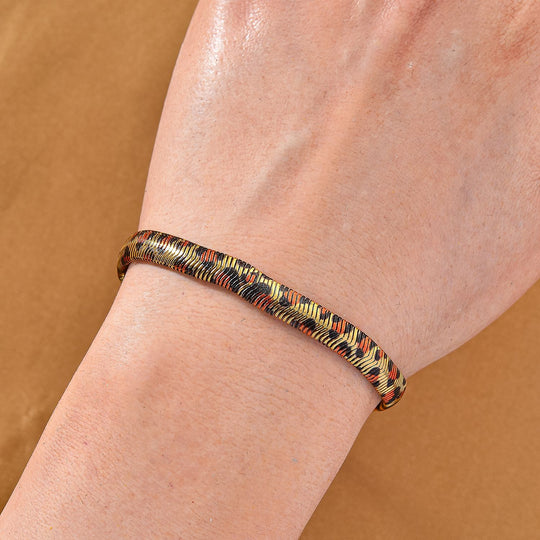 Leoparden-Print Fischgräten Armband aus 316L Edelstahl mit Goldplattierung, ca. 19 cm +3.5 cm Extender