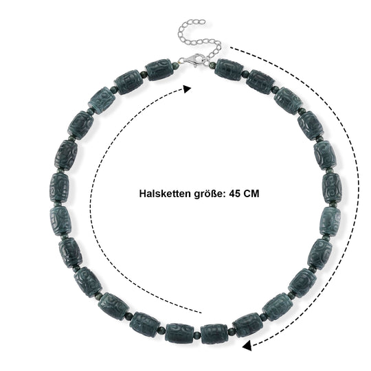 EXTREM SELTEN - D'Joy Natürlicher Olmek Jadeit Halskette, ca. 45 cm + 5 cm Extender, 925 Silber rhodiniert ca. 450.00 ct