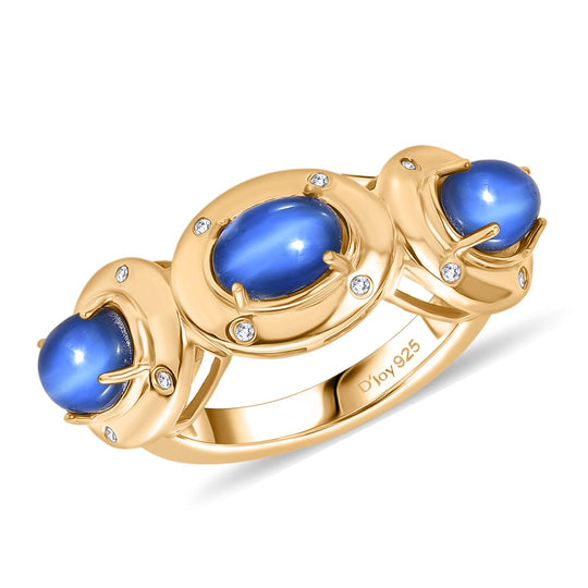 D'Joy Aurora Mondstein, Weißer Zirkon Ring 925 Silber 750 Gelb Vergoldet (Größe 19.00) ca. 3,27 ct