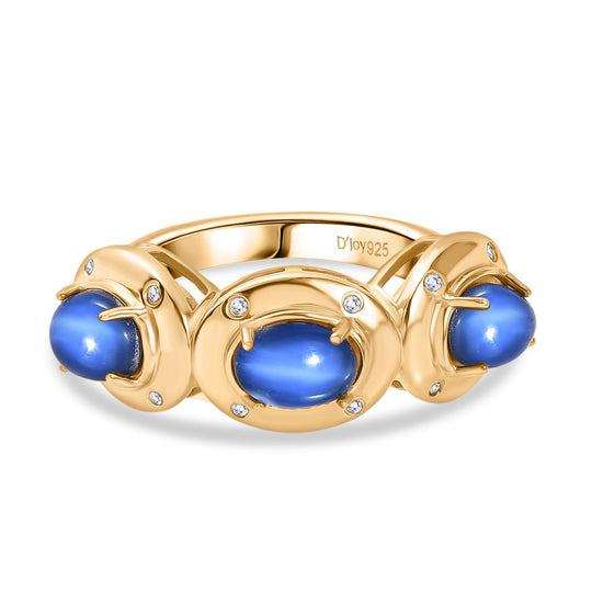 D'Joy Aurora Mondstein, Weißer Zirkon Ring 925 Silber 750 Gelb Vergoldet (Größe 19.00) ca. 3,27 ct