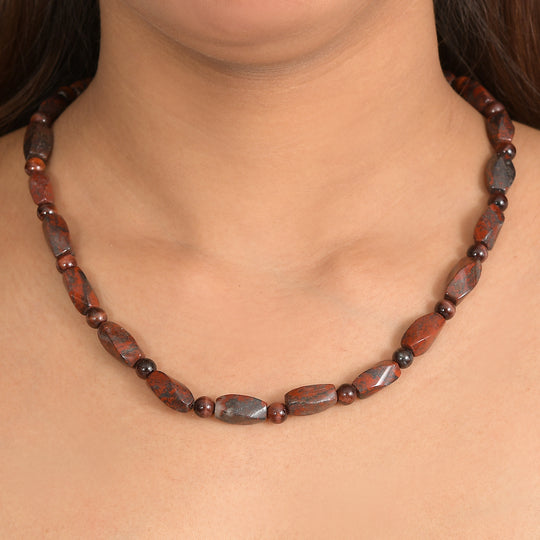 Leopard Jaspis, Rotes Tigerauge Halskette ca. 50 cm Nickelfreies Messing platiniert ca. 193.00 ct