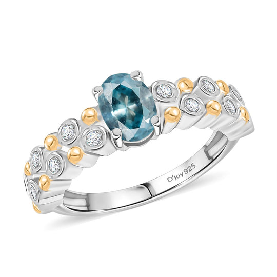 D'Joy AA Blauer Zirkon, Weißer Zirkon Ring 925 Silber platiniert und vergoldet (Größe 21.00) ca. 1,55 ct
